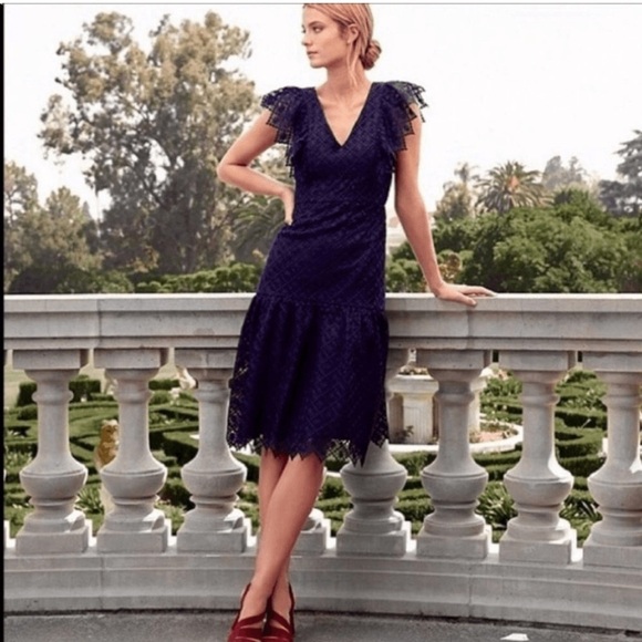 Antonio Milani Navy Blue Lace Sleeveless Midi Dress Women 6 Formal Party Wedding - Picture 3 of 13